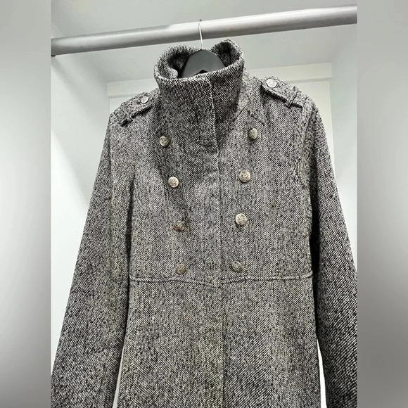 Vintage Guess Los Angeles black & white zip Pea Coat lined wool blend large - Picture 5 of 12